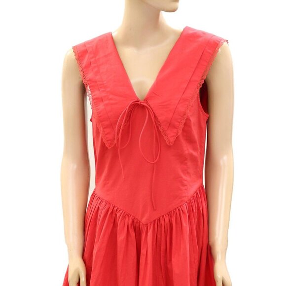 Sandy Liang Opa Cotton Sleeveless Midi Dress Red Resort Valentine 4 New 270544 - Picture 4 of 8